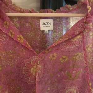 MISA Los Angeles Pink and Green Floral dress